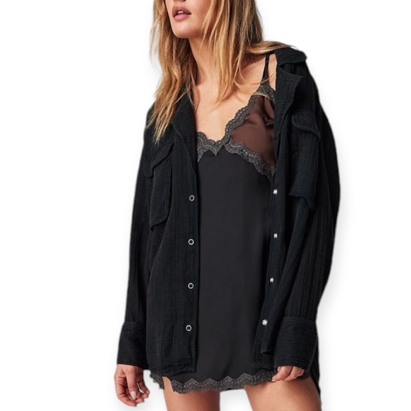 Free People On The Rise Mini Slip Dress color black combo Size S - Picture 1 of 7